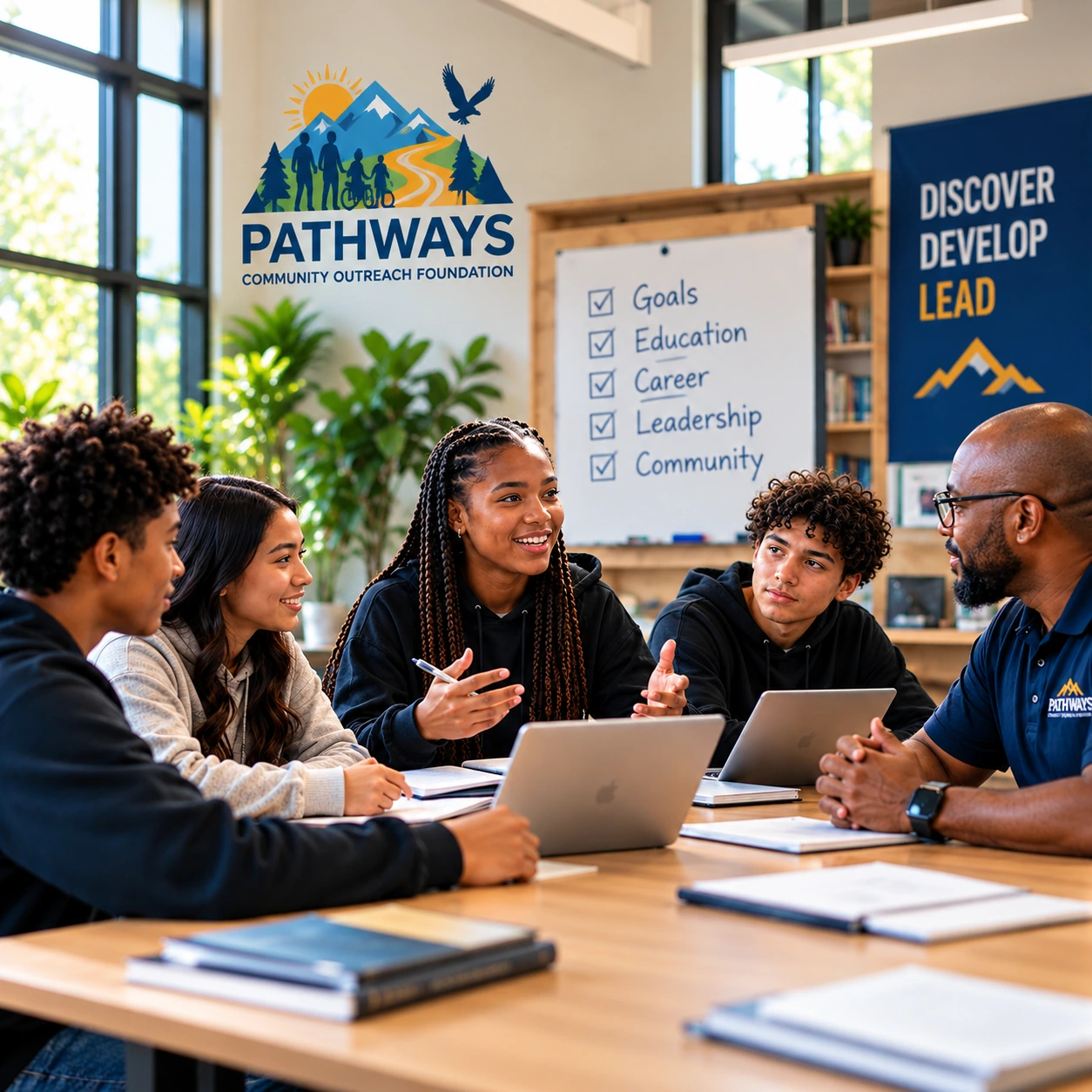 Youth and a mentor connecting at the start of the Pathways to Leadership program
