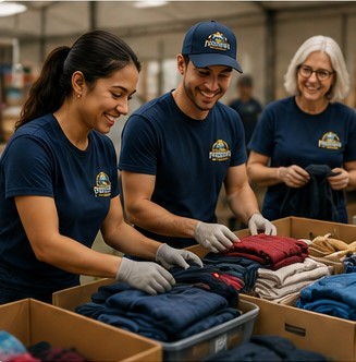 Pathways volunteers sorting donated clothing